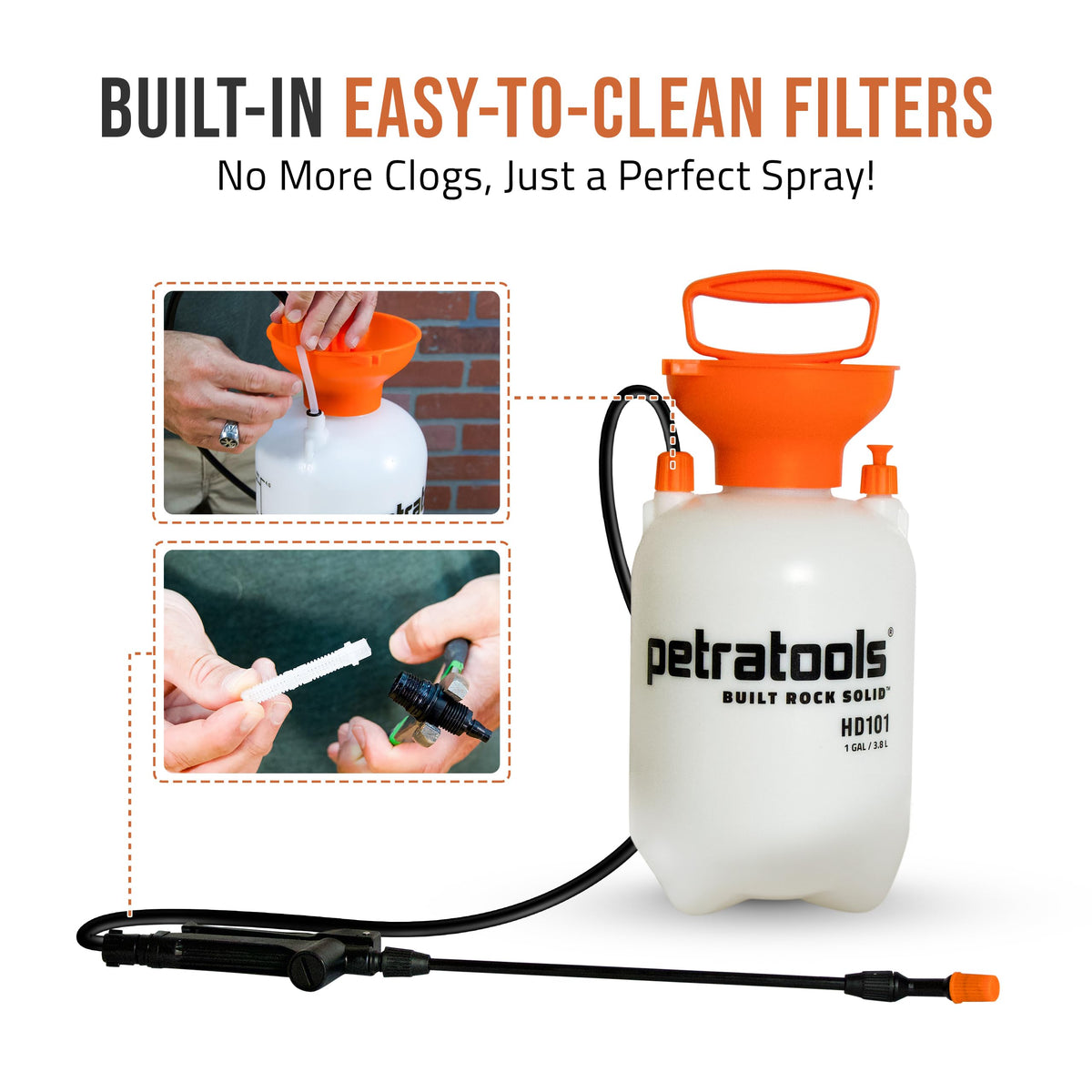 PetraTools HD101 Garden Pump Sprayer, 52-in Long Hose & 2 Nozzles, 1 Gallon