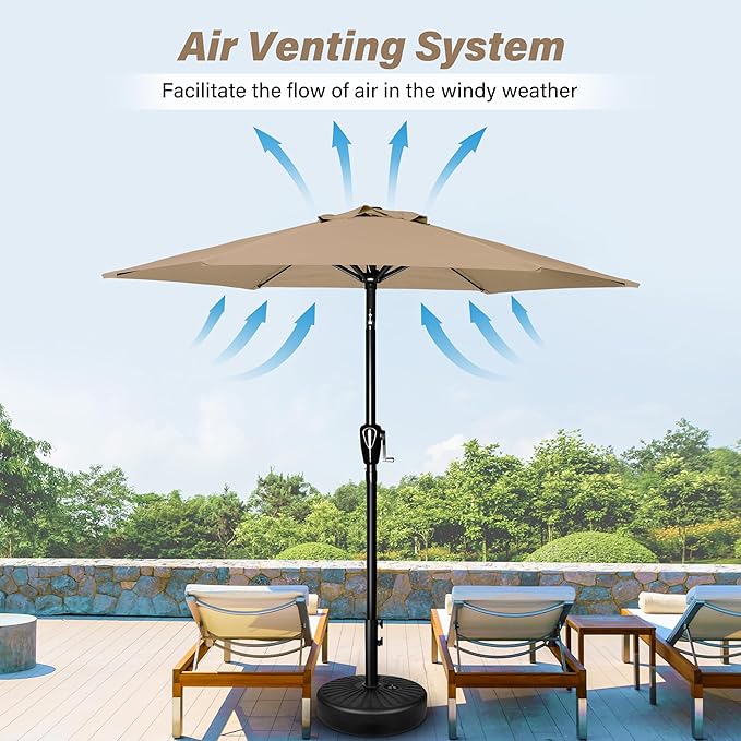 HealSmart 7.5ft Patio Umbrella with Push Button Tilt/Crank, Outdoor Table Market Yard Umbrella, 6 Sturdy Ribs for Garden, Deck, Backyard, Pool
