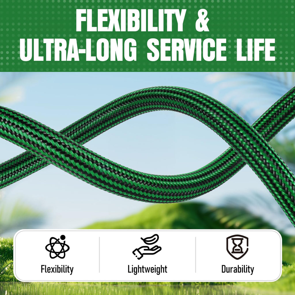 NON-EXPANDABLE Garden Hose 25 ft, Heavy Duty Flexible Water Hose, Kink Resistant Lightweight Hybrid Hose with Durable Fabric Skin, Leakproof Hose Male to Female Fittings