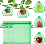 Morcheiong 60Pcs Fruit Protection Bags 6"" x 8"", Reusable Fruit Netting Bags for Fruit Trees, Garden Netting Mesh Bags with Drawstring (Dark Green), M1076MCHYB