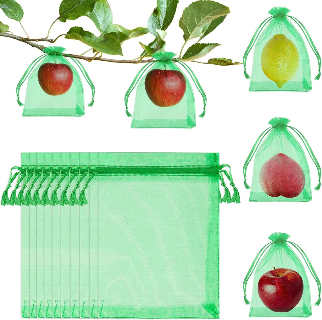Morcheiong 60Pcs Protection Bags 8" x 12", Reusable Netting for Fruit Trees, Garden Mesh With Drawstring (Dark Green), M1076MCHYB