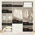 linen closet organizers and storage, 3 Pack Large Storage Baskets, Washable, Clothing Storage Bins with Handle, Closet Organizer for Storage Sweater,Sheets (Black, 16"x9½"x6¾")