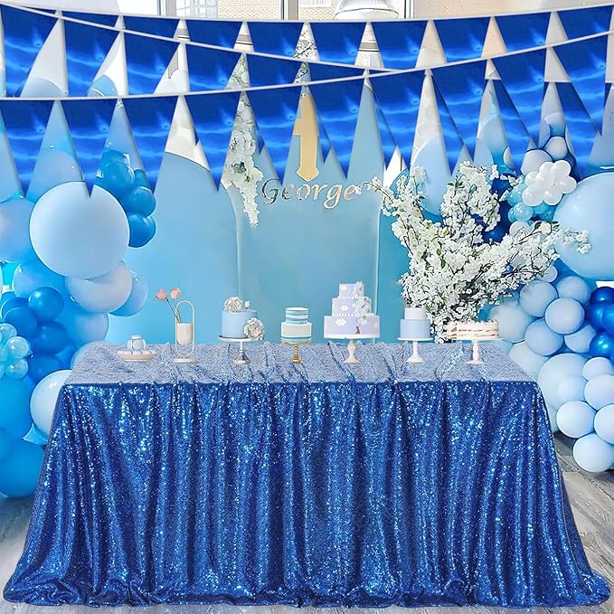 40M/130FT Blue Triangle Pennant Banner Flag Metallic Fabric Bunting Garland for Christmas Graduation Wedding Engagement Anniversary Bachelorette Birthday Bridal Shower Valentines Hen Party Supplies