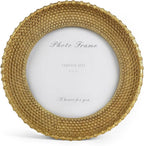 Cuspin Vintage Gold 5x5 Picture Frame, Gold Metal Rattan Textured Hand-Crafted Photo Frame with Glass Front Antique Picture Frame for Tabletop Display & Wall Display, Retro Design Home Decor