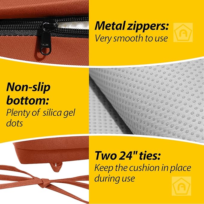 AAAAAcessories Outdoor Seat Cushions for Chairs, Waterproof, Fade-Resistant, 20" x 20" x 3", Patio Furniture Replacement Cushions, Set of 2, Rust