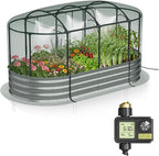 Lineware Raised Garden Bed with Sprinkler Timer and Self-Watering System, 6x3x1 ft Elevated Planter Boxes Outdoor with Mesh Cover, Galvanized Raised Beds for,Vegetables,Flowers, Backyard, Patio