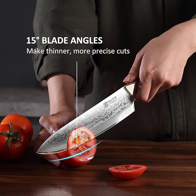 PAUDIN Damascus Chef Knife, 8 Inch Kitchen Knife, 67 Layers Damascus Steel Knife Japanese VG10 Core, Professional Chefs Knife with Ergonomic G10 Handle