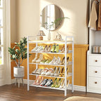 Shoe Rack for Front Door Entrance, 5 Tier Shoe Rack for Entryway, 16-20 Pairs of Shoes, Metal Shoe Racks Organizer, Free Standing Shoe Racks for Closet, Garage, Outdoor (White+Beige)