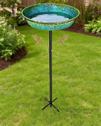 35" Metal Bird Bath for Outside Standing Metal Bird Bath Stake in Ground Iridescent Blue Green Birdbath with Scientifically Designed Color Lure for Birds 12" Detachable Bowl for Garden Patio Yard