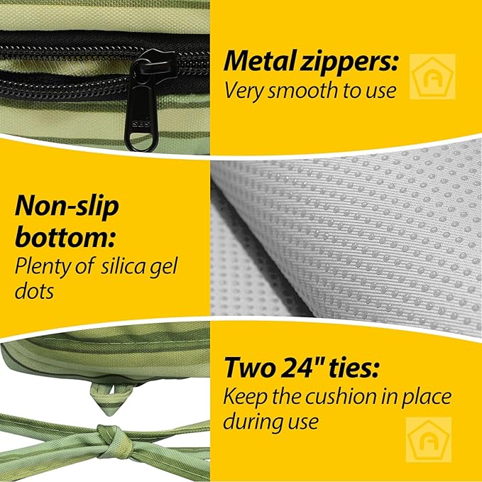 AAAAAcessories Outdoor Seat Cushions for Chairs, Waterproof, Fade-Resistant, 18" x 18" x 2", Patio Furniture Replacement Cushions, Set of 2, Mossy Forest Stripe
