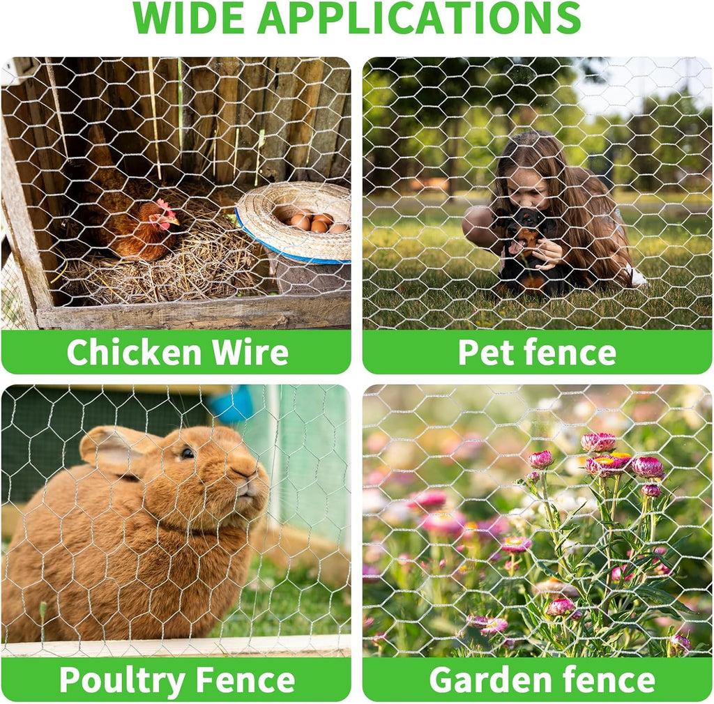 16in x 50ft Craft Chicken Wire Mesh, Hexagonal Galvanized Wire Mesh for Poultry, Floral Wire Netting for Protecting Garden Plants, Vegetables, Flowers and Fruits from Dogs, Rabbits and Squirrels