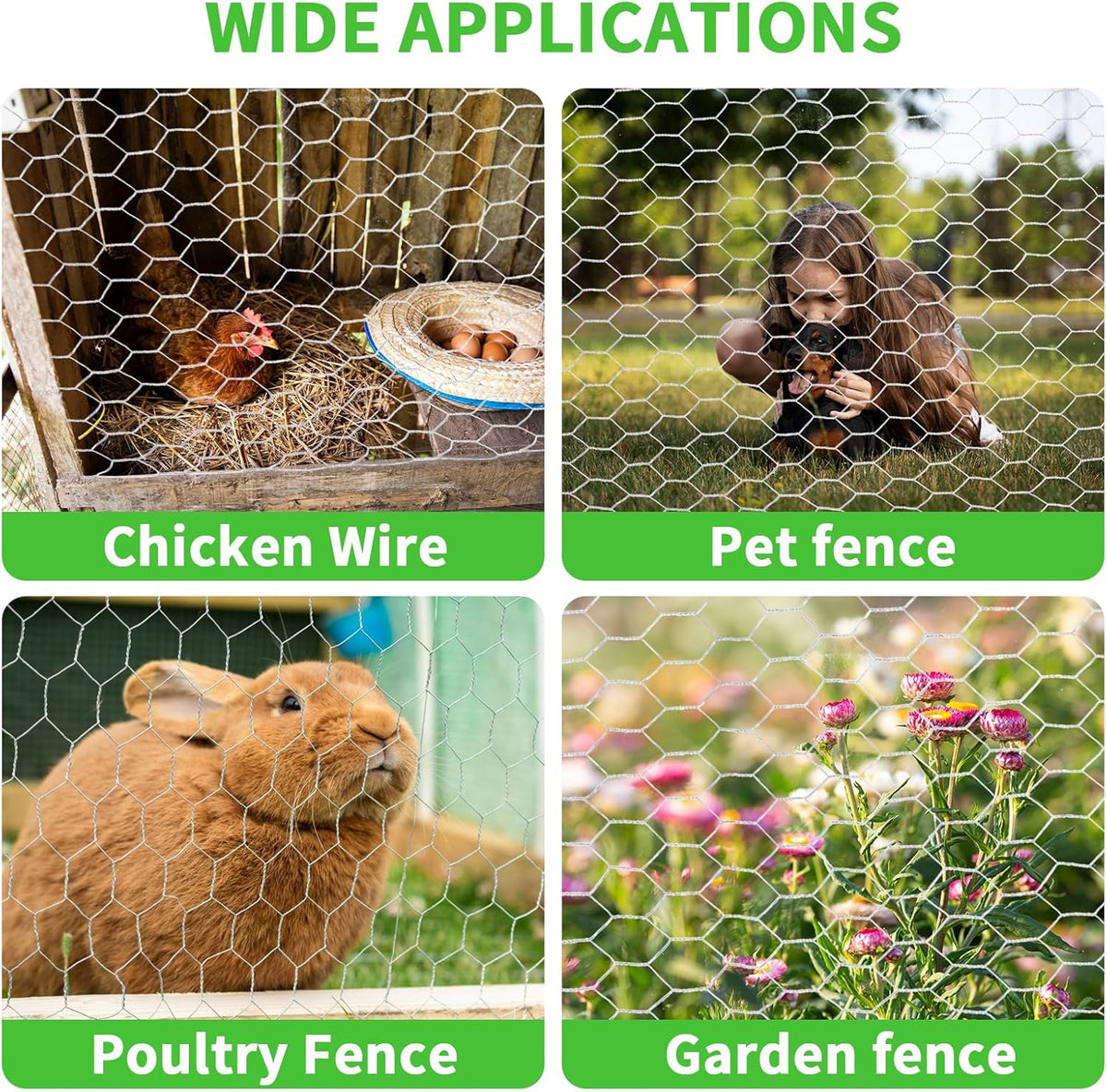 16in x 100ft Craft Chicken Wire Mesh, Hexagonal Galvanized Wire Mesh for Poultry, Floral Wire Netting for Protecting Garden Plants, Vegetables, Flowers and Fruits from Dogs, Rabbits and Squirrels