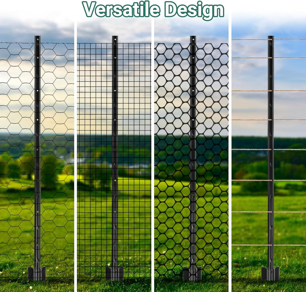 Fence Posts 4.8 Feet - 16 Pack, Heavy Duty Metal Fence Post, No Dig U Post for Farm, Garden, Orchard and Outdoor Wire Fencing (Black)