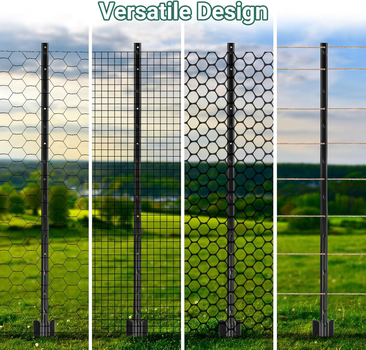 Fence Posts 7 Ft - 16 Pack, Requires Manual Assembly, Heavy Duty Metal Fence Post, No Dig U Post for Farm, Garden, Orchard and Outdoor Wire Fencing (Black)
