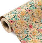 WRAPAHOLIC 30 Inch Jumbo Kraft Floral Wrapping Paper Roll - 30 Inch x 33 Feet - Spring Summer Garden Flower Design Perfect for Wedding, Bridal Shower, Birthday