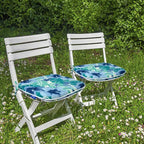 SleepMan Outdoor 17"x16" Chair Cushions with Ties Set of 8, Water Resistant All Weather U-Shape Seat Pads for Patio Garden Furniture Indoor Fade Resistant Patio Cushions (Blue Flower)