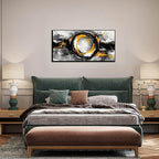 SIXTTART Abstract Circle Wall Art for Living Room - Black White and Gold Modern Canvas Wall Art for Office - Modern Framed Wall Art for Bedroom Size 20" x 40"