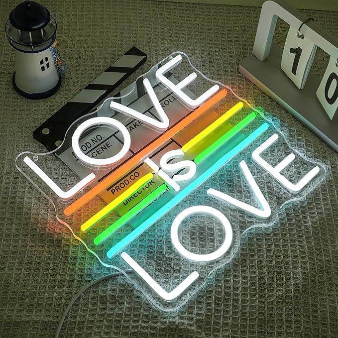 Love Is Love Neon Sign for Wall Decor Wedding Neon Light Pride Rainbow LED Neon Sign Colorful Led Neon Light for Bedroom Man Cave Gay Bar Decoration