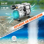 VEVOR Pond Aerator, 550W Power, 5.2CFM for Up to 3 Acre 50' Lake, Includes 3/4 HP Compressor & Timer & Valves, Air Compressor for Deep Water Oxygen Circulation, for Outdoor Ponds or Lakes