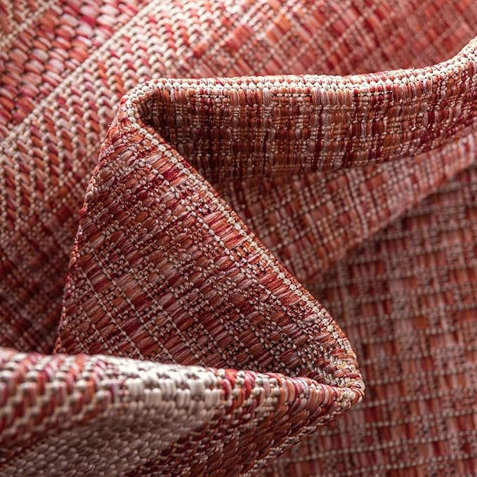 Unique Loom Outdoor Border Collection Area Rug - Soft Border (13'Round, Rust Red/ Ivory)