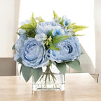 ENOVA FLORAL Artificial Flower Arrangement with Vase,Mixed Artificial Silk Peony Flower in Vase for Decoration Home Office, Wedding Centerpiece (Blue)