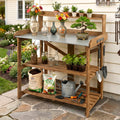 Outdoor Potting Bench Table, Indoor Wooden Work Station with Metal Table Top, Metal Hooks, Large Shelves, Heavy-Duty Gardening Workbench for Garden, Backyard, Patio, BBQ Prep Station, Easy Assembly