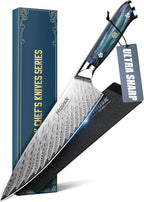 Huusk 8" Chef Knife, Stainless Japanese Kitchen Knife with Ergonomic Resin Handle & Sheath, Sharp Kitchen Knives Full Tang, Japanese High Carbon Steel Cooking Knifes, Father's Day Gifts for Dad