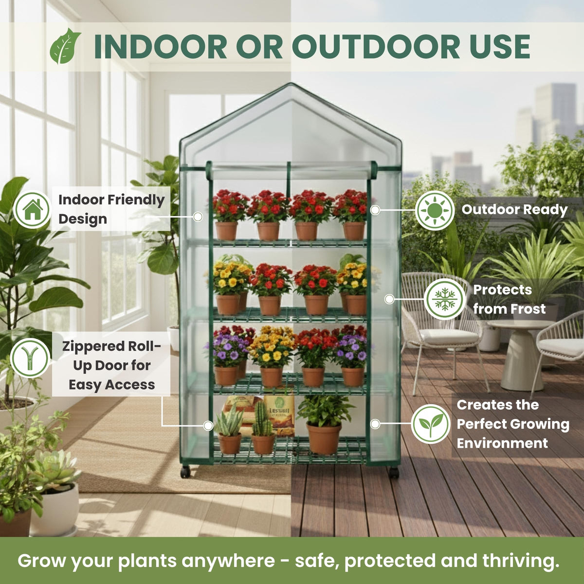 4 Tier Mini Greenhouse - Portable Greenhouse with Locking Wheels and PVC Cover for Indoor or Outdoor Green House by Pure Garden