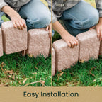 Beuta Landscape Edging | Garden Edging Border | Faux Stone Block XL for Lawn Edging, Flower Beds & Yard Edging – 4 Pack | Each Section Has 6 Blocks 48" L x 4" W x 9.5" H | 12 Spikes | Sandstone