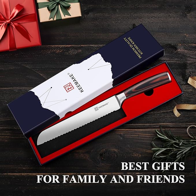 KEEMAKE Bread Knife for Homemade Bread, 8" Sourdough Bread Knife Serrated with Ultra Sharp High Carbon Stainless Steel Blade, Cutting Slicer for Bread Cake Fruit, Ergonomic Handle, Gift Box Included