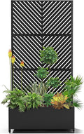 15.7"×70.9"×35.4" Metal Raised Garden Bed with Trellis and Wheels - Tall Trellis Planter Box for Climbing Plants, Vegetables & Vines - Outdoor Privacy Planters for Patio (Black-Parallel)