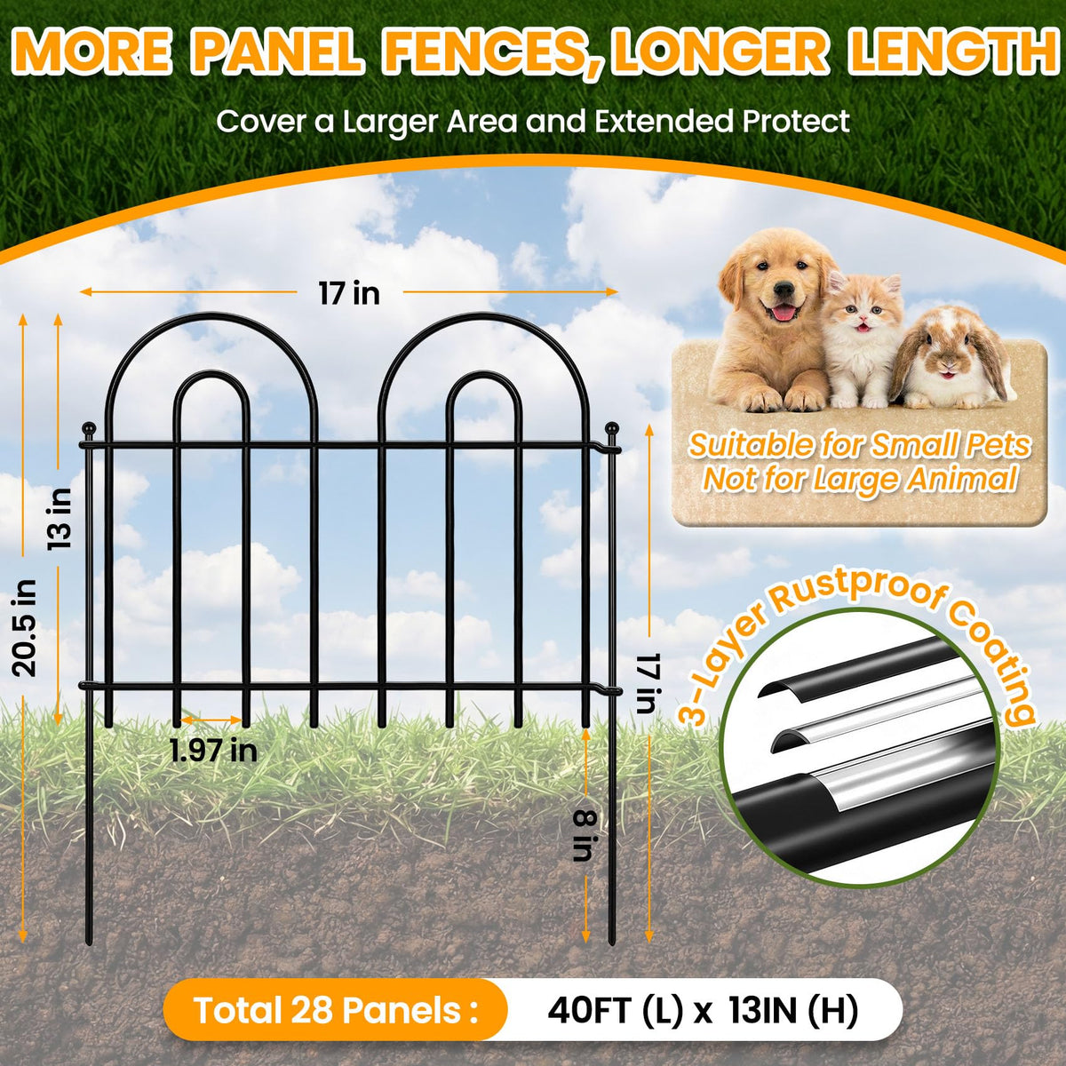 28 Pack 40ft x 13in Decorative Garden Fence Panels - Animal Barrier No Dig Fence Garden Fencing Dog Fence Outdoor for Yard Anti Digging Defense Barrier Garden Edging Border Arched Decorative Fence