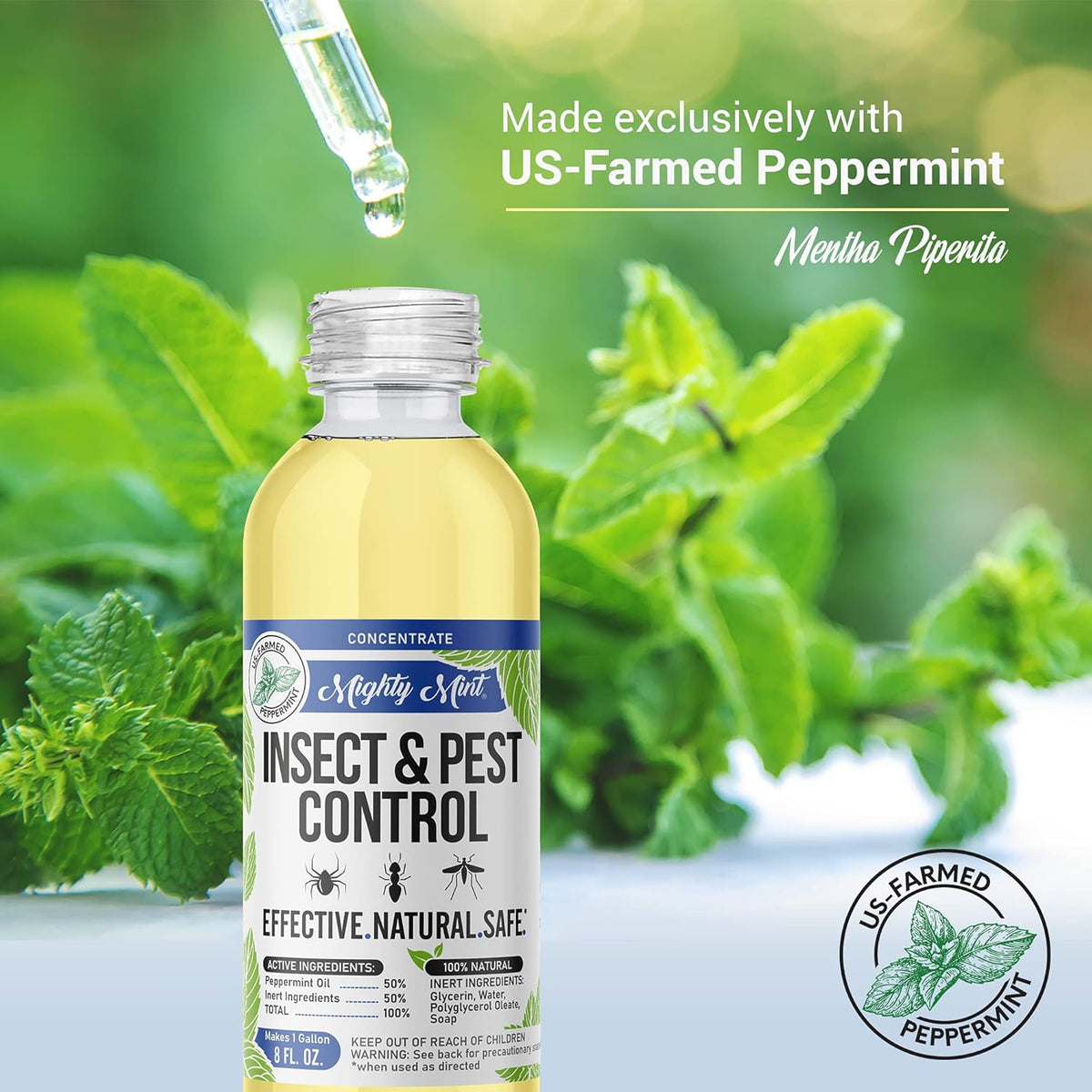Mighty Mint Peppermint Oil Insect Repellent Concentrate– Natural Indoor & Outdoor Bug Control for Spiders, Ants, Roaches, and More – Plant-Based, Extra-Strong Formula - 8 oz
