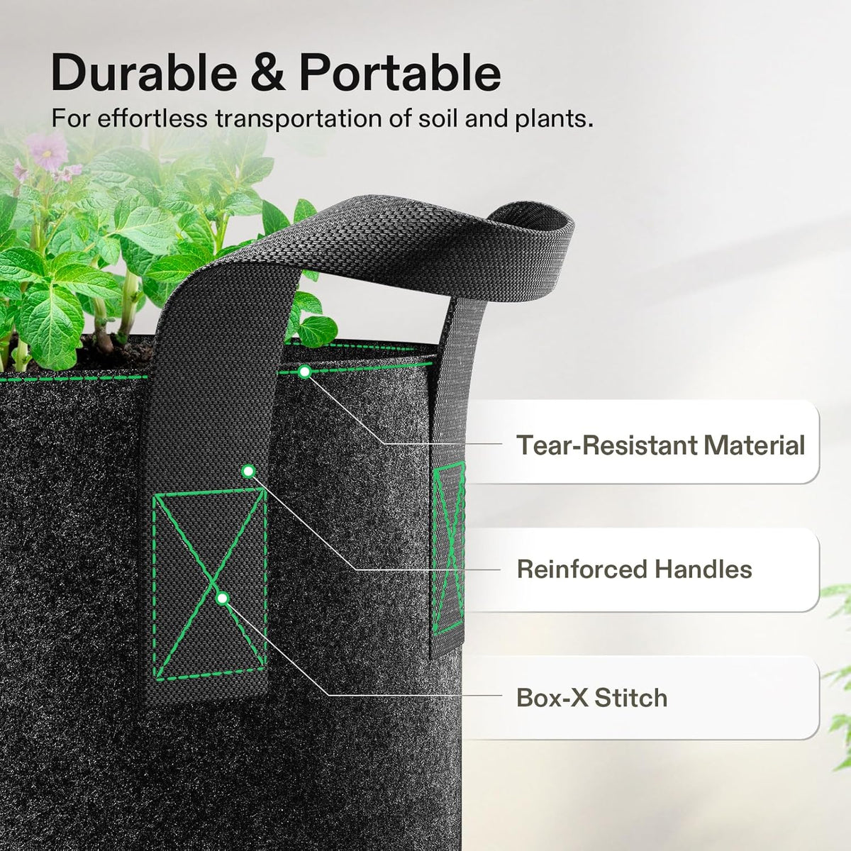VIVOSUN 5-Pack 1 Gallon Heavy Duty Thickened Nonwoven Fabric Pots Grow Bags with Handles