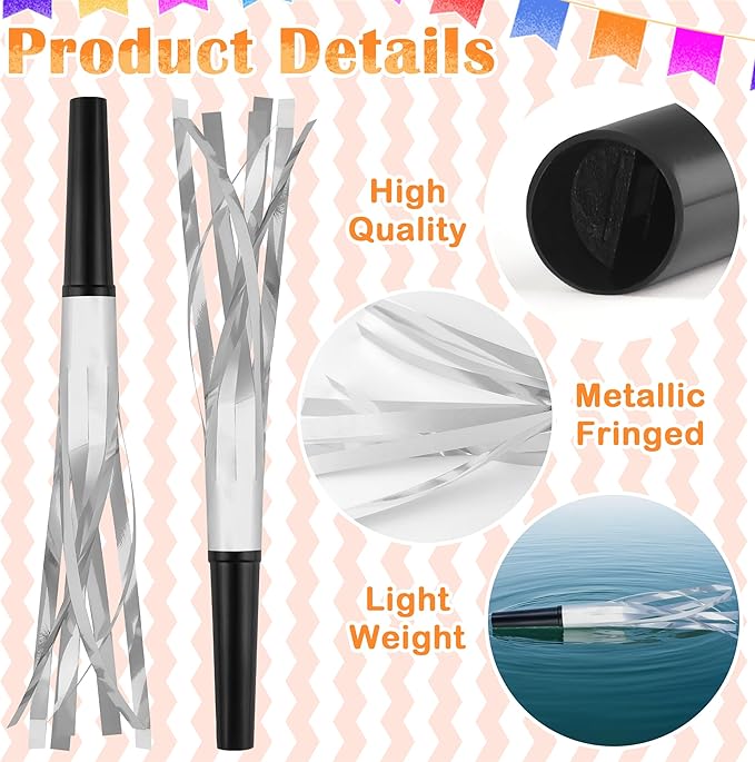 24 PC Silver Party Favors Party Blowers for Adults Party Horns Birthday Blowers Noisemakers Blowouts Whistles Metallic Fringed Party Blower for Birthday Sporting Events Graduation