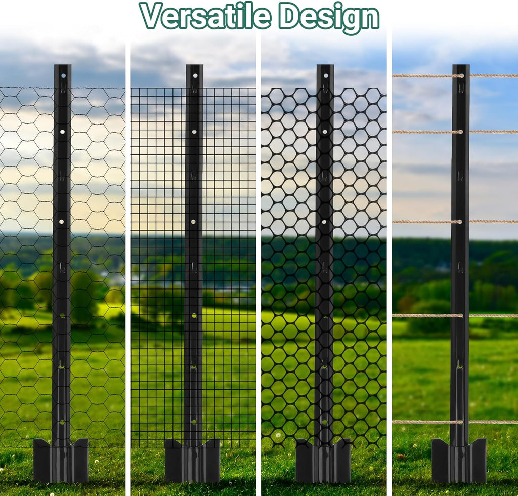 Fence Posts 3 Feet - 16 Pack, Heavy Duty Metal Fence Post, No Dig U Post for Farm, Garden, Orchard and Outdoor Wire Fencing (Black)