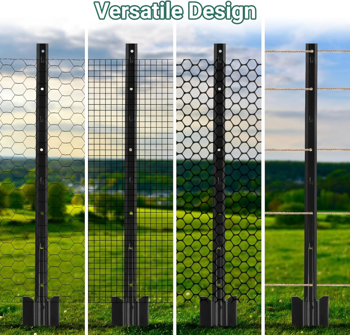 Fence Posts 3 Feet - 16 Pack, Heavy Duty Metal Fence Post, No Dig U Post for Farm, Garden, Orchard and Outdoor Wire Fencing (Black)