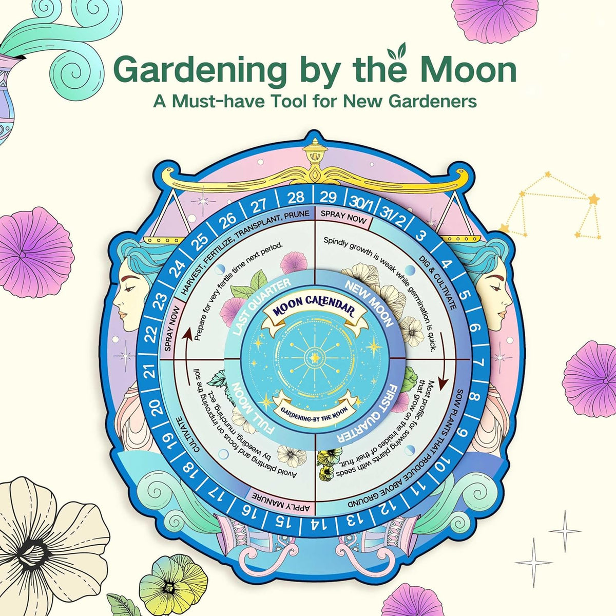 LUSH&DEW Gardening Gift for Women Men, Zodiac Garden Seed Bank, 12 Types Non-GMO Vegetables Flower Seeds in Seed Organizer, Magnetic Gift Box, Witchcraft Supplies, Air Signs Taurus Virgo Capricorn