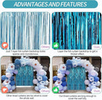 Crosize 8 Pack 3.3 x 9.9 ft Blue Foil Fringe Curtains Party Decorations, Blue Tinsel Curtain Backdrop for Parties, Door Streamers, Glitter Streamer Backdrop for Birthday Decoration