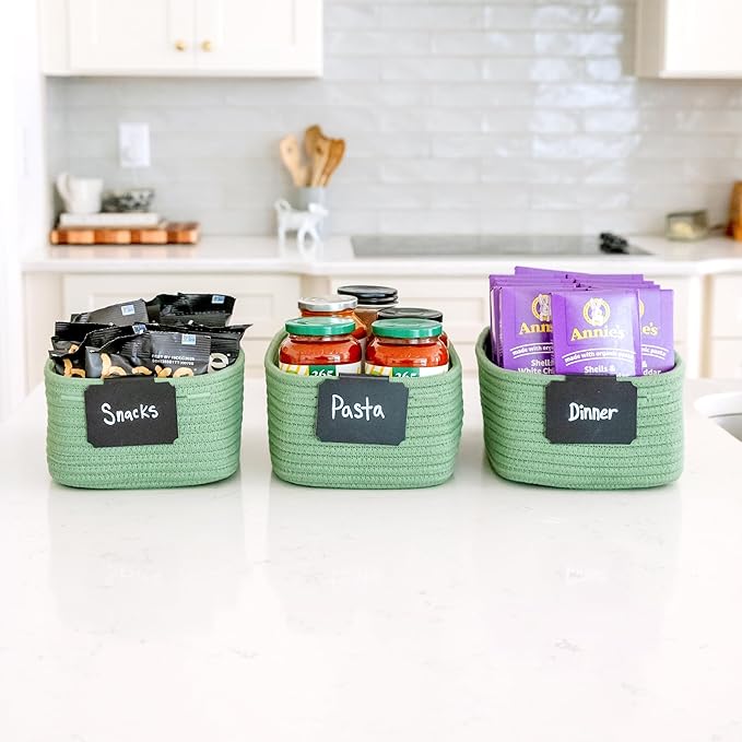 NaturalCozy 11.8"x8"x4.5” Rectangle Storage Baskets for Shelves 3 Pack | Cotton Rope Woven Small Baskets for Organizing | Small Storage Bins for Nursery, Bathroom, Closet, Shelf, Decorative, Gift