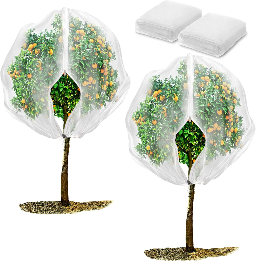 2 Pack Fruit Tree Netting Bags with Zipper and Drawstring, 6 x 6ft Ultra Fine Mesh Garden Netting Plant Cover, Bird Netting for Blueberry Bushes, Fruit Trees, Flowers (White, 6 x 6 ft)