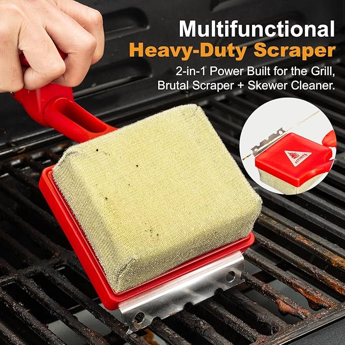 BBQ Grill Cleaner Brush, EEFINITE Steam Grill Brush for Outdoor Grilling with Replacement Scrub Sponge + Superior Scraper, Safe No Wire Bristle Barbecue Scrubber Brush for Grills Cleaning Tool