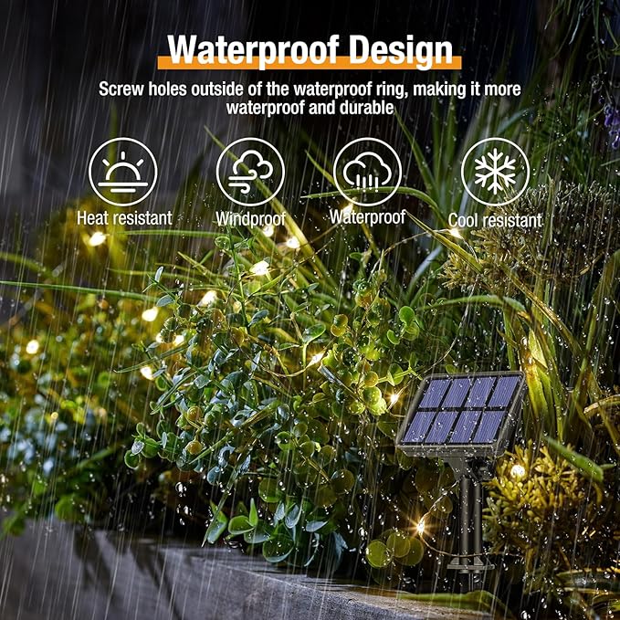 btfarm Solar String Lights for Outside - 80LED 33FT Solar Fairy Lights Outdoor Waterproof 8 Modes, Copper Wire Solar Powered Twinkle Lights for Tree Garden Christmas Wedding Party Decor, Warm White