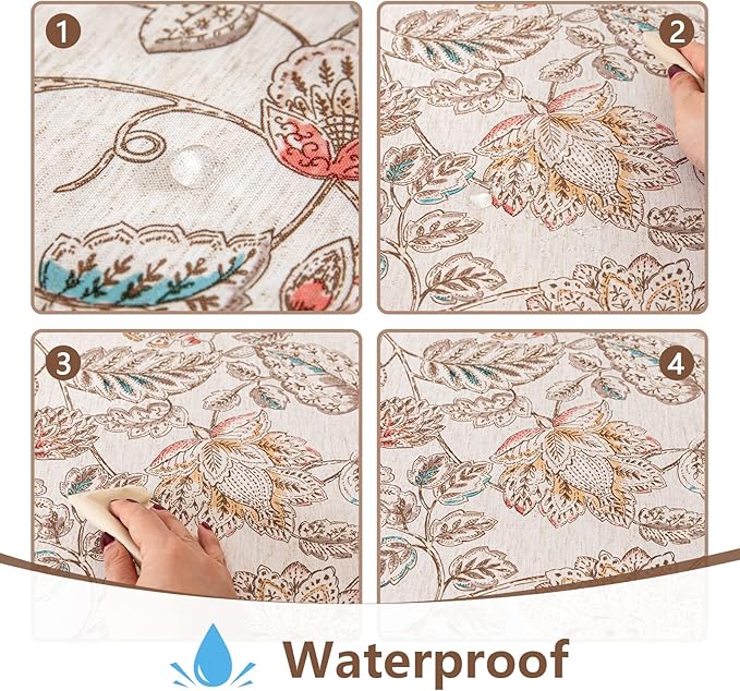 Mysky Home Waterproof Tablecloth Rectangle 60x102 Inch Rustic Burlap Tablecloth Spring Floral Linen Table Cover Farmhouse Decoration Rectangle/Oblong for Holiday, Dinner, Indoor and Outdoor Use, Brown