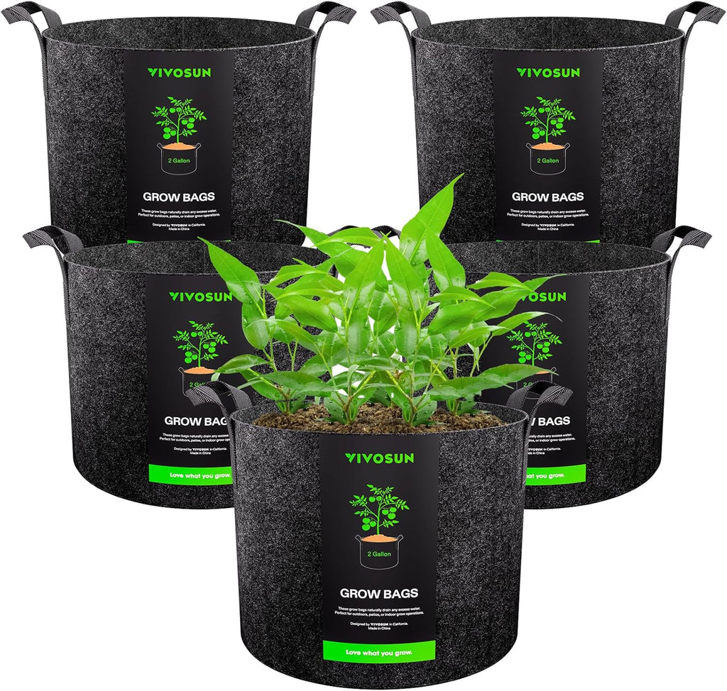 VIVOSUN 5-Pack 2 Gallon Grow Bags Heavy Duty Thickened Nonwoven Fabric Pots with Handles