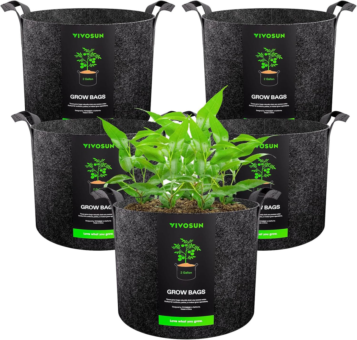 VIVOSUN 5-Pack 2 Gallon Grow Bags Heavy Duty Thickened Nonwoven Fabric Pots with Handles