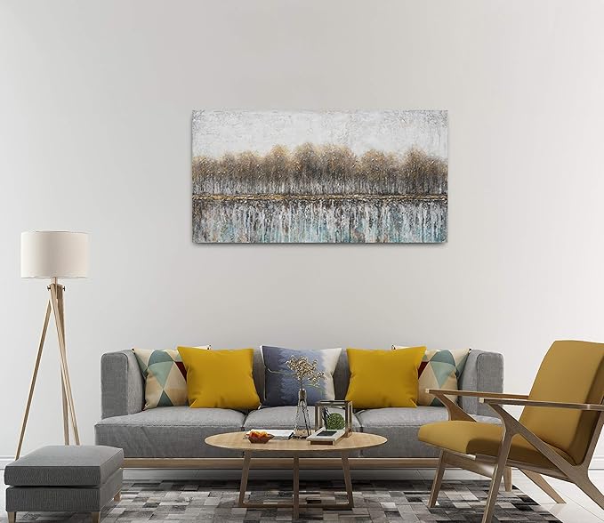 NdcSkyArt Canvas Wall Art for Bedroom, Tree Farmhouse Wood Neutral Watercolor Painting Gray Brown Silver Birch Prints for Rustic Home Living Room Sofa Background Decor