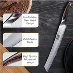 Bread Knife 10 inch, Japanese High Carbon Stainless Steel Serrated Bread Knives, Professional Bread Cutting Knife for Homemade Bread