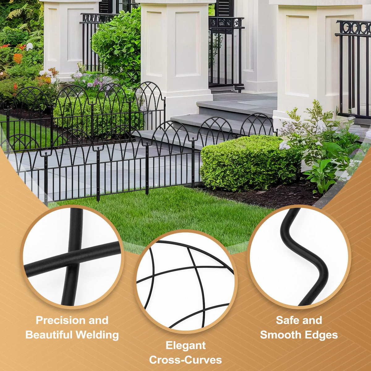 LATIHUUM 19 Pack Decorative Garden Fence Panels - 20.07 Ft Black Arched Metal Landscape Border Edging with Floral Design,No-Dig Rustproof Wire Fencing for Flower Beds, Patios, Dog, Yard, Outdoor