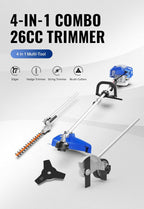WILD BADGER POWER 26cc Weed Wacker Gas Powered, 4 in 1 String Trimmer, Wheeled Edger, Hedge Trimmer and Brush Cutter Blade, Multi Yard Care Tools, Rubber Handle & Shoulder Strap Included